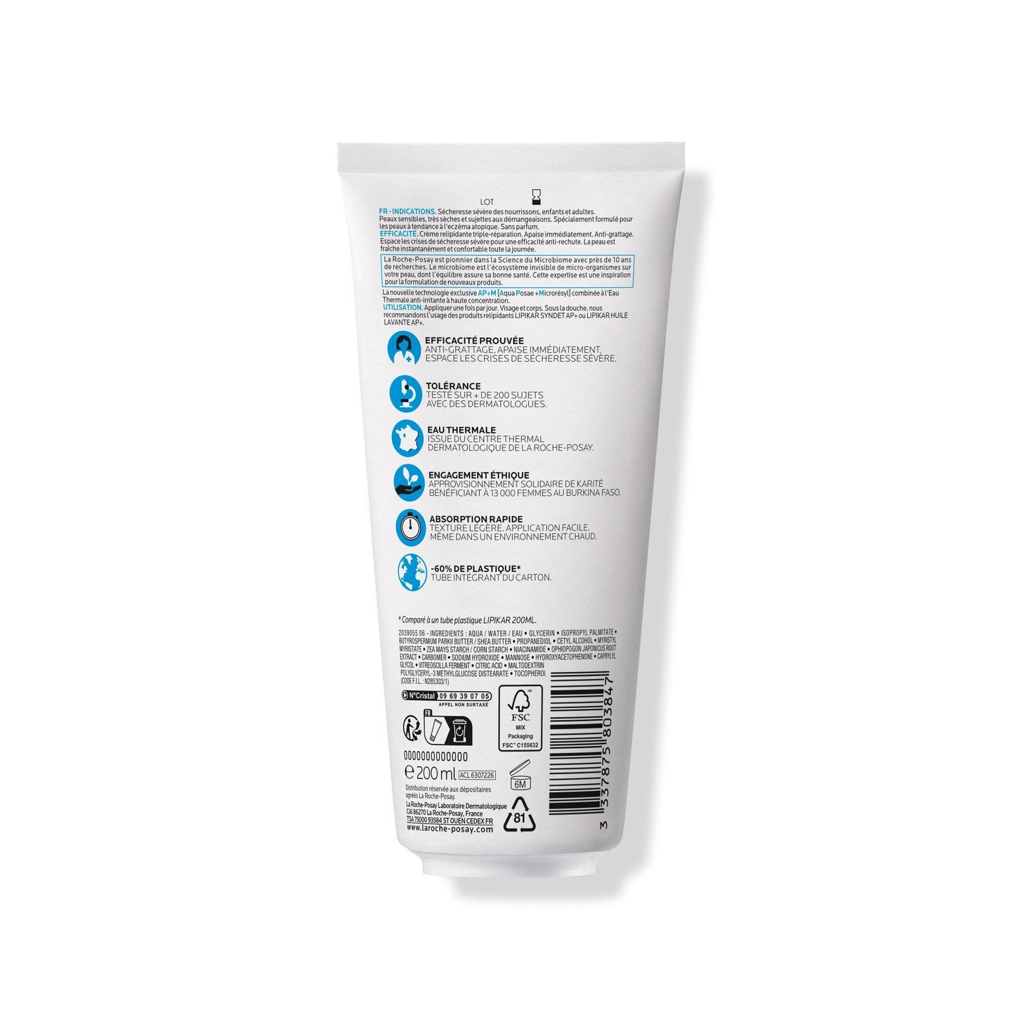 LIPIKAR CRÈME AP+M TUBE À BASE DE CARTON - 200 ml