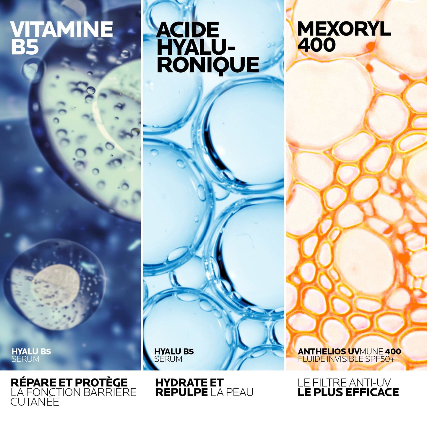 ROUTINE ANTI-ÂGE GLOBALE : SÉRUM HYALU B5 ET ANTHELIOS UVMUNE 400 FLUIDE INVISIBLE SPF50+